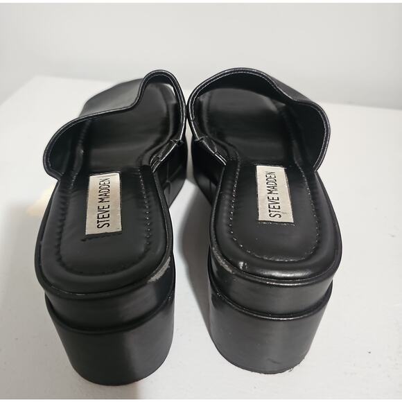 Steve Madden Black Platform Wedge Sandal Womens 7 Slip On Square Toe - Picture 7 of 15